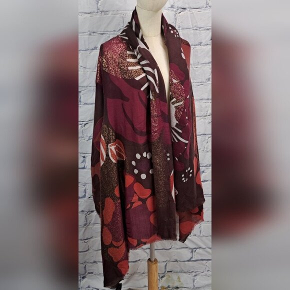 Burberry Women's Scarf Wrap Shawl Cashmere Floral Artistic Pattern 74" x 37" - Picture 1 of 15
